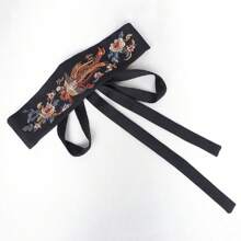 1 件女士传统中国风复古刺绣缎带腰带夏季、学校秋季、秋季、万圣节 - 黑色 - 查看 13
