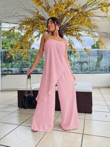 Long Dune Fabric Jumpsuit - Baby Pink - View 4