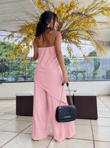 Long Dune Fabric Jumpsuit - Baby Pink - View 2