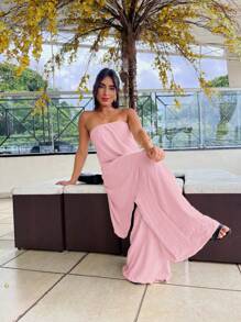 Long Dune Fabric Jumpsuit - Baby Pink - View 1