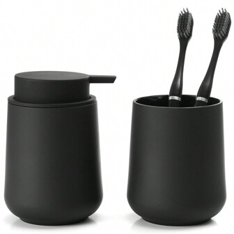 Black Bathroom Countertop Accessories Set - Liquid Soap Dispenser & Toothbrush Holder (Matte Black ) Home Bathroom Decor Bathroom Accessories Bathroom Organizer Fall Decor Back To School Storage