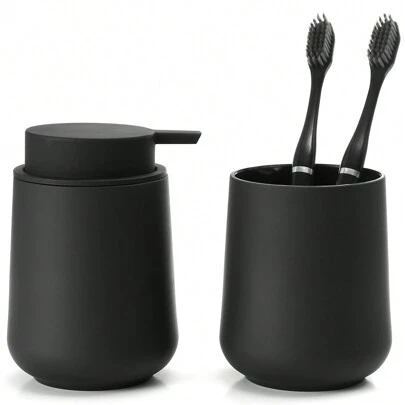 黑色浴室台面配件套装 - 液体皂液器和牙刷架（哑光黑）家居浴室装饰浴室配件浴室收纳秋季装饰返校收纳