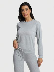 Speed mate 2 件套女士纯色宽松运动衫和慢跑裤套装 - 灰色 - 查看 3