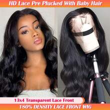 13x4 Body Wave Lace Front Wigs Human Hair 180% Density 13x4 Deep Lace Front Wigs Human Hair HD Transparent Lace Frontal Wig Pre Plucked With Baby Hair Natural Color
