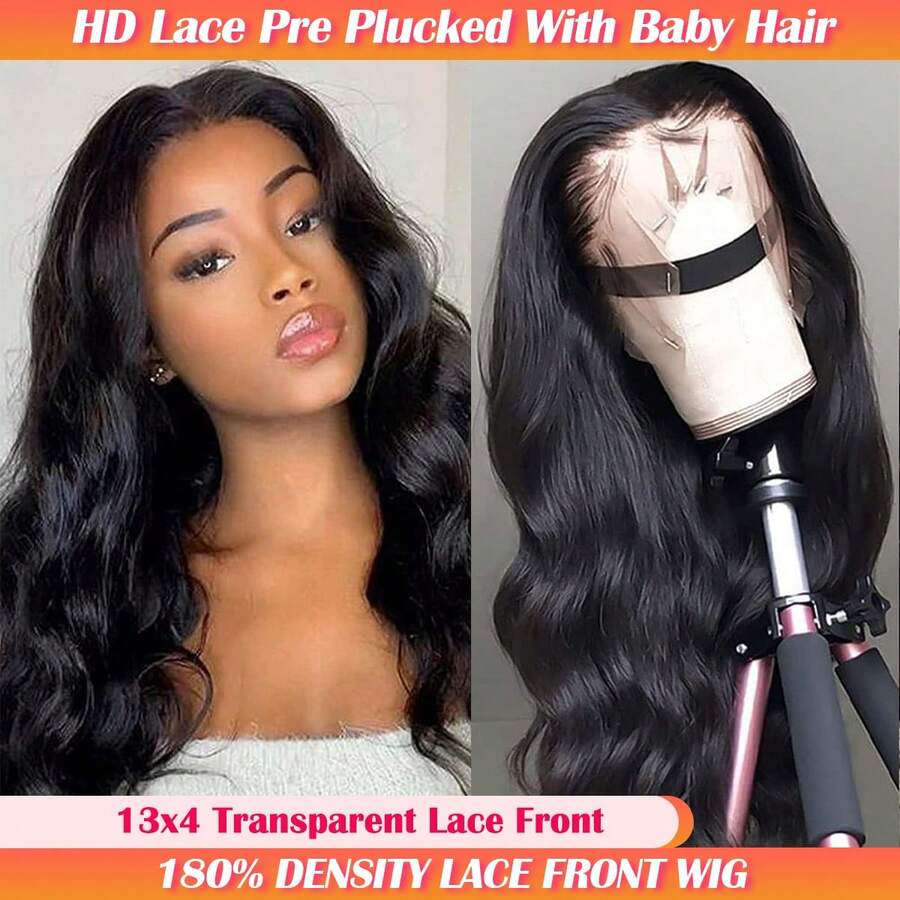13x4 Body Wave Lace Front Wigs Human Hair 180% Density 13x4 Deep Lace Front Wigs Human Hair HD Transparent Lace Frontal Wig Pre Plucked With Baby Hair Natural Color