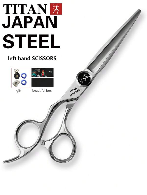 TITAN HIRLD Tesoura de Cortar Cabelo Profissional TITAN, Ferramentas de Cabeleireiro incluem: Tesoura de Corte Reto, Tesoura de Desbastar, Tesoura para Canhotos. Acessórios: 2 Anéis para Dedos, 1 Placa de Ajuste, 1 Pano de Limpeza