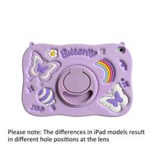 Apple Cute Phone Case 1pc Cartoon Rainbow Heart Plush Ball, Butterfly Lollipop Flower Decor, 360 Degree Rotatable Adjustable Strap Phone/Tablet Stand Case Compatible With IPad Air2/IPad Mini/IPad56789/IPad Pro 11 10th Generation