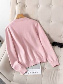 Áo len cardigan nữ cổ tròn thu đông - Hồng - Xem 2