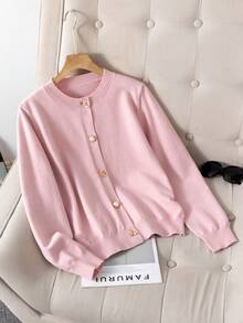 Áo len cardigan nữ cổ tròn thu đông - Hồng - Xem 1