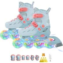 Inline Roller 4IN1 Skates Skates Inline Skates Adjustable Size For Teenagers / Adults Skating With Flashing Wheels Teenager Skate Skates With LED Light - Baby Blue - View 1