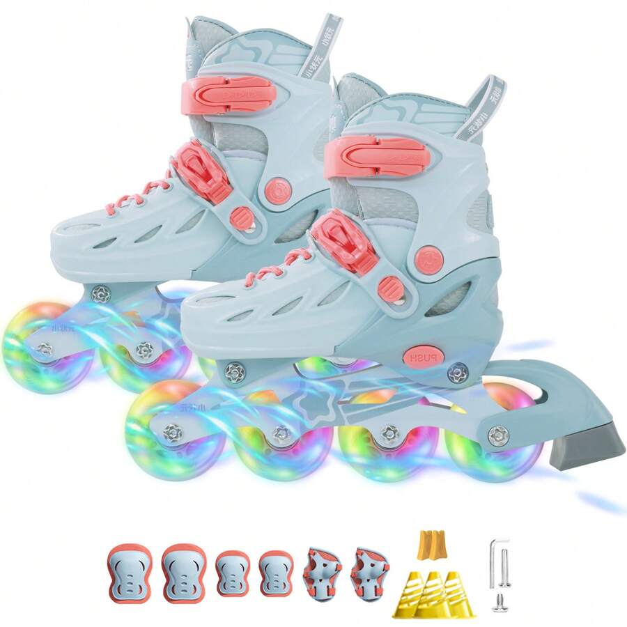 Inline Roller 4IN1 Skates Skates Inline Skates Adjustable Size For Teenagers / Adults Skating With Flashing Wheels Teenager Skate Skates With LED Light - Baby Blue - View 1