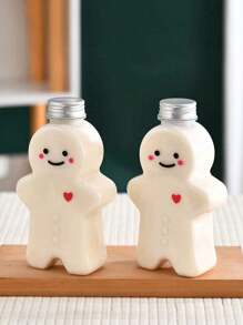 1Set Christmas Gingerbread Man Shaped Plastic Drink Bottles, 350ml/11.83oz - Festive Beverage Containers With Christmas Hat & Scarf For Party Decorations, Holiday Juice Bottles, Xmas Party Decoration Supplies