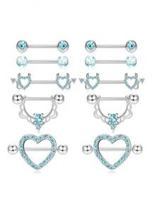 Set de 10 piezas de joyería de piercing de pezón de acero inoxidable chapado en oro con diseños de mariposa, cadena y flor de 14G, aros y piezas de pezón con forma de corazón, para uso en citas, fiestas, Día de la Madre, regalo