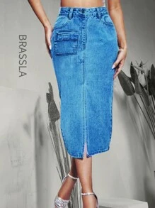 Falda de mezclilla larga - Lavado ligero - Ver 1