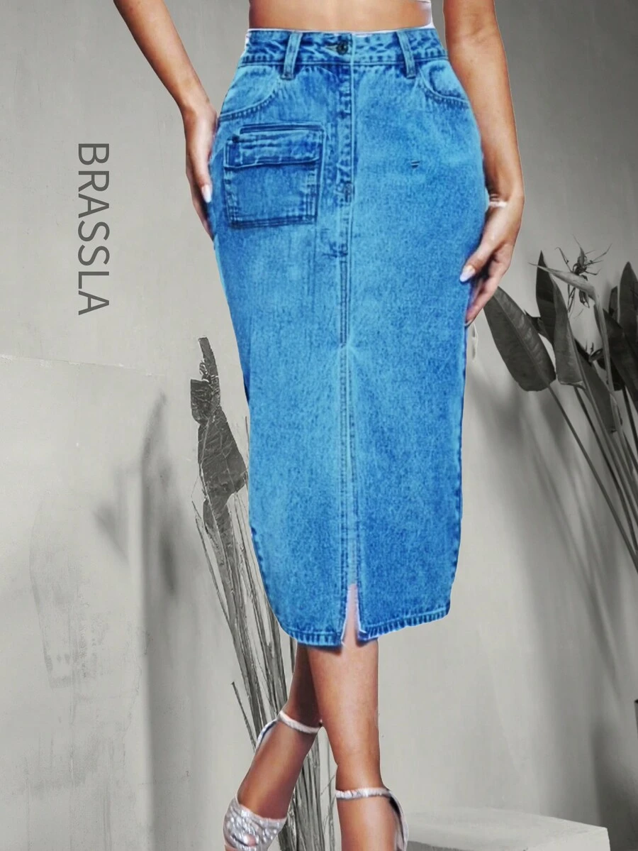 Falda de mezclilla larga - Lavado ligero - Ver 1