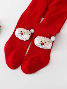 1pc Girls/Infants Red Santa Claus Leggings, Fashionable Tights Suitable For Christmas Holiday