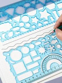 3pcs/Set Ruler Set - Includes 20cm Flexible Drawing Ruler, Transparent Template Ruler, And Multi-Purpose Ruler, Random Color Gear Design, Suitable For Handwritten Posters Back To School