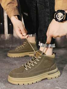 1 Pair Fashionable High-Top Casual Work Boots For Men - Khaki - View 7