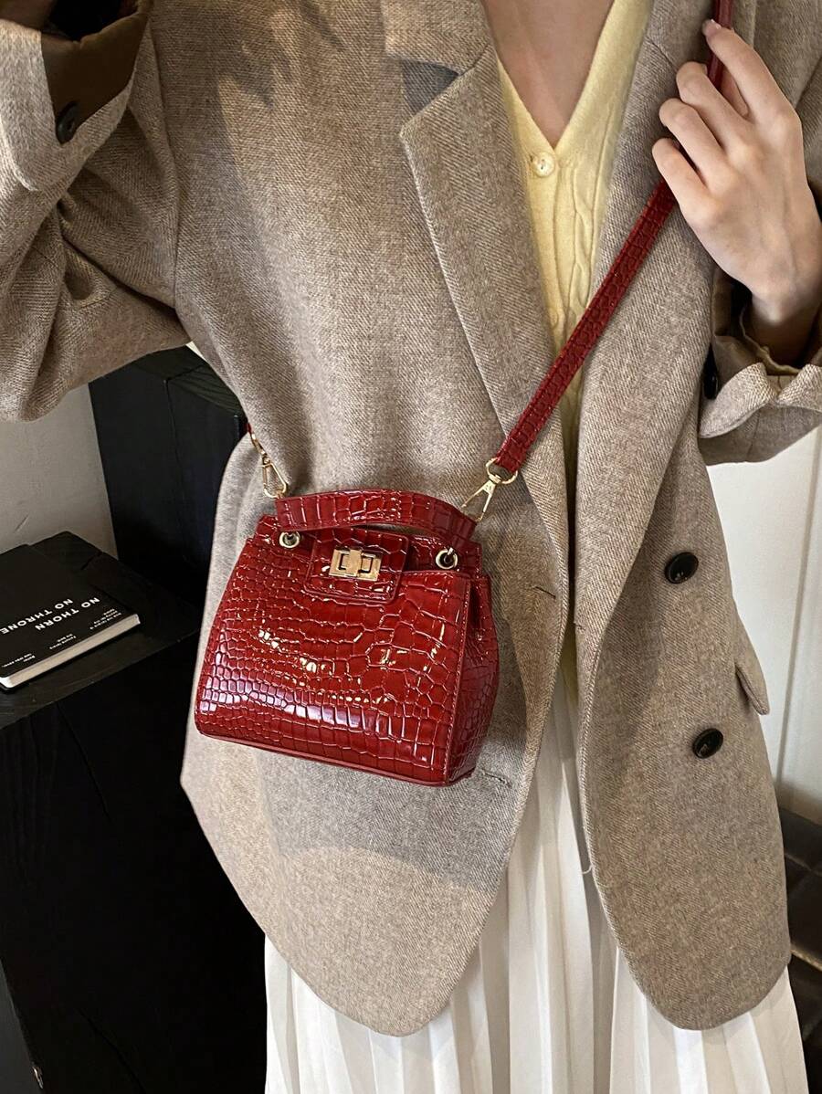 Fashionable Minimalist Solid Color Shoulder Diagonal Mini Handbag For Women - Red - View 1