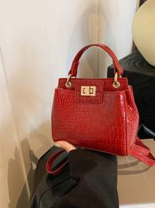 Fashionable Minimalist Solid Color Shoulder Diagonal Mini Handbag For Women - Red - View 4