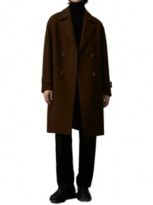 1 件男士双排扣翻领大衣，秋冬款 - 巧克力棕 - 查看 6
