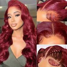 Tóc giả không keo Burgundy Wear And Go 5x5 Tóc thật được nhổ sẵn cắt sẵn cho người mới bắt đầu Tóc giả ren phía trước màu Burgundy 99j Tóc thật được nâng cấp không keo 5x5 Tóc giả ren sóng thân HD dành cho phụ nữ - Màu Đỏ Sâu - Xem 3