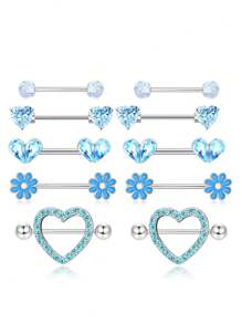 Set de 10 piezas de joyería de piercing de pezón de acero inoxidable chapado en oro con diseños de mariposa, cadena y flor de 14G, aros y piezas de pezón con forma de corazón, para uso en citas, fiestas, Día de la Madre, regalo