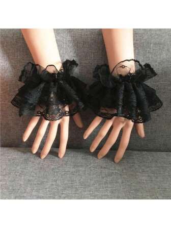 1 Pair Lace Cuffs For Women, Lolita Fashion Accessory, Suitable For Wedding Dress, Cosplay Valentine's Day Valentines