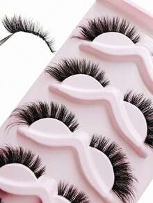 Asiteo 5 Pairs Cat Eye False Eyelashes, Transparent Stem, Fluffy & Soft, Makeup Eyelash Extensions - Black - View 2