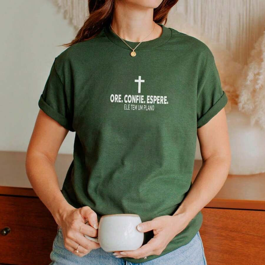 T-Shirt Pray Trust Wait Gospel Religious Unisex 100% Cotton New Release Shipping Various Colors!! - màu xanh lá - Xem 1