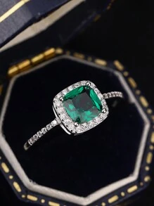 Luxury S925 Sterling Silver Four Claw Square Geometric Couple Rings Fine Jewelry - Multicolor - View 2