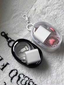 2 个充电器收纳袋、数据线收纳盒、便携式耳机收纳盒、透明便携式旅行收纳盒，用于数据线、耳机等（黑色、白色）便携式户外耳机收纳袋、多功能收纳袋、充电器收纳袋、单拉链密封防尘收纳盒 - 彩色 - 查看 2