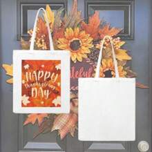 Túi vải Canvas theo chủ đề Lễ Tạ ơn có thể tùy chỉnh 35x40cm, Hoàn hảo cho việc mua sắm của người lớn, tiệc tùng ngày lễ và sử dụng hàng ngày, Túi xách đa năng - trắng - Xem 3