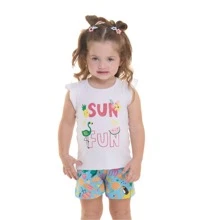 Cotton Blouse And Printed Bermuda Shorts Set For Women, Girls, Sizes 1 To 8 - 彩色 - 查看 5