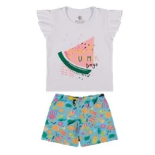 Cotton Blouse And Printed Bermuda Shorts Set For Women, Girls, Sizes 1 To 8 - 彩色 - 查看 7