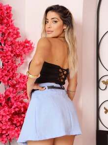 Pleated Skirt With Linhao Belt - 淺藍色 - 查看 2