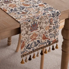 1 tấm khăn trải bàn họa tiết hoa và chim ác là dệt Jacquard có tua rua, màu tua rua và số lượng ngẫu nhiên - Nhiều màu - Xem 4