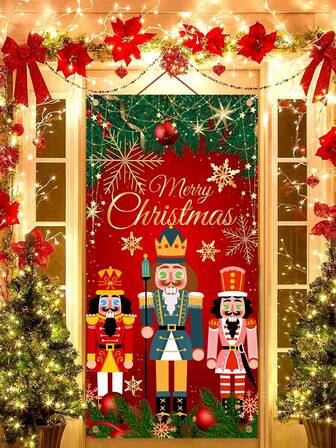 1 pieza Bandera de puerta de Navidad, Bandera de puerta con elementos de ángel y sol, Adecuada para decoración de puertas interiores y exteriores, paredes, suministros para fiestas familiares de Navidad