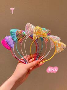 1/2/3/4/5/6pcs Girls Colorful Cat Ear Sequin Hair Hoop - Multicolor - View 18