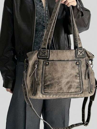 Französische Mirador Vintage Pendler Shopper mit großem Fassungsvermögen, Damen Reisetasche aus weichem Leder mit Schulter- und Umhängegurt, Vintage-Look