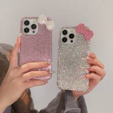 New Luxury Girl 3D Bow Rhinestone Phone Case Compatible With Apple 17 Pro Max, 16 Pro Max, 13/14/15, Shockproof And Elegant - Pink - View 4