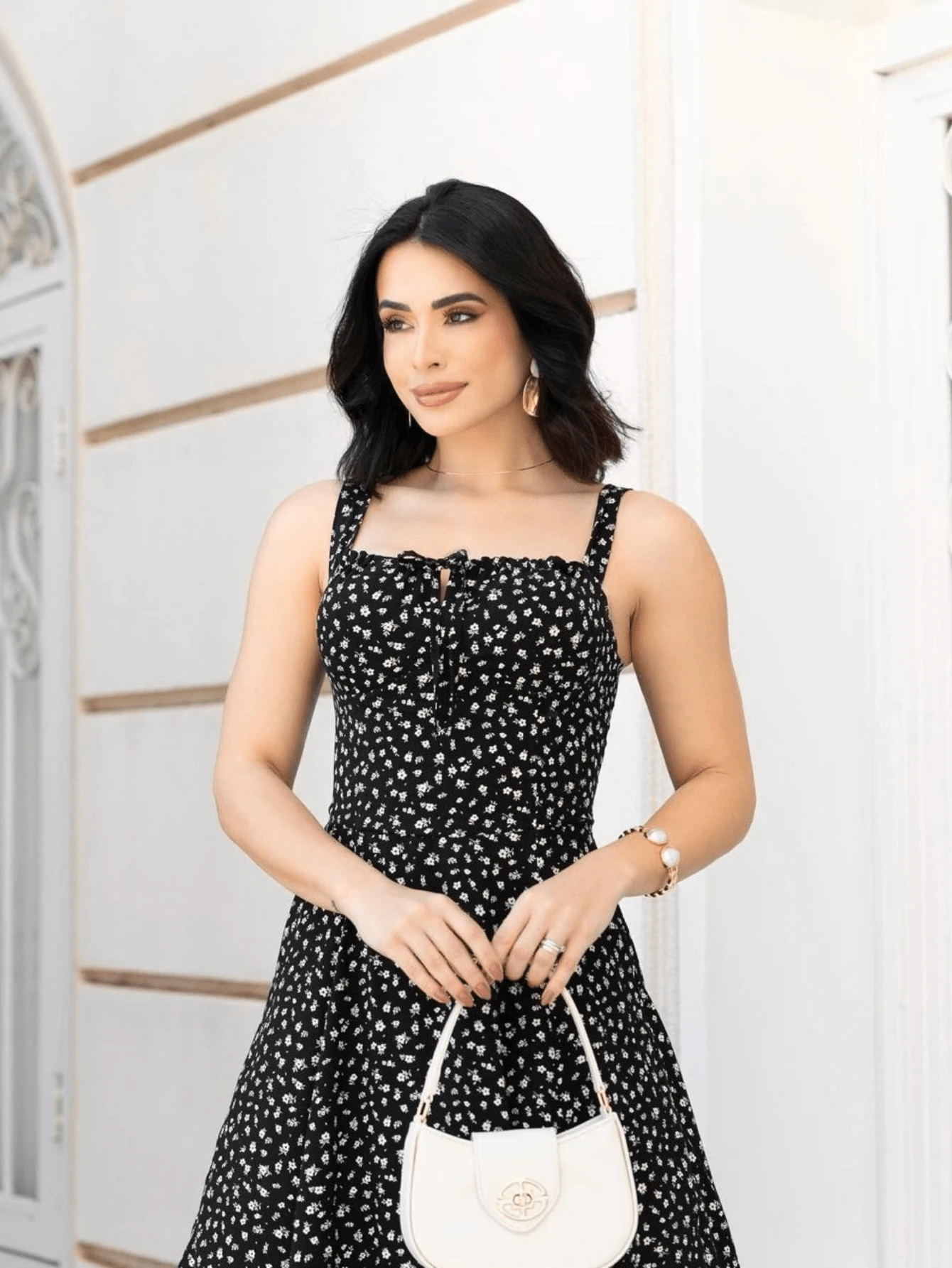 WOMEN'S DRESS WITH POLKA DOT STRAPS, ROMANTIC AND EVANGELICAL FASHION - màu đen - Xem 1