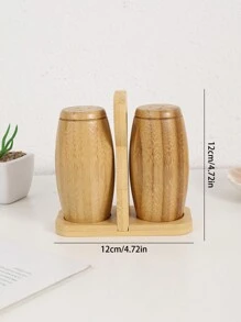 1 套 2 个带支架的竹制香料罐，复古风格调味瓶盐胡椒瓶，木制胡椒和糖盒，非常适合厨房烹饪和旅行圣诞礼物、学校用品 - 杏色 - 查看 13