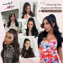 26" Long Ponytail Extension, Drawstring Ponytail Extension For Women Long Wavy Layered Pony Tails Hair Extensions Synthetic Clip In Ponytail Hairpiece For Women - màu đen - Xem 5