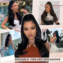 26" Long Ponytail Extension, Drawstring Ponytail Extension For Women Long Wavy Layered Pony Tails Hair Extensions Synthetic Clip In Ponytail Hairpiece For Women - màu đen - Xem 8
