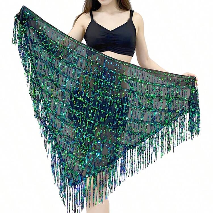 Nuevo Fular de cadera para danza del vientre con lentejuelas, cadena de cintura con flecos, adecuado para fiestas de danza y principiantes - Multicolor - Añade 3