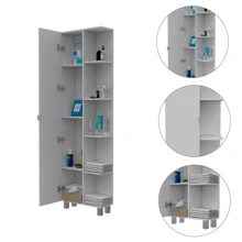 Urano Corner Linen Cabinet, Five External Shelves, Single Door, Four Interior Shelves -White - White - View 7