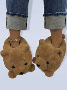 2025秋冬新款卡通保暖拖鞋，万圣节圣诞节女士礼物，可爱毛绒保暖舒适轻便防滑厚底室内派对情侣考拉居家保暖冬鞋 - 棕色 - 查看 4