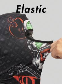 Musion 1 件装骷髅印花拉法帽防晒摩托车全脸面罩弹力滑雪面罩防紫外线颈套万圣节服装鬼面具适合骑行 - 綠色 - 查看 8