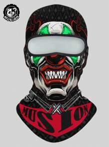 Musion 1 件装骷髅印花拉法帽防晒摩托车全脸面罩弹力滑雪面罩防紫外线颈套万圣节服装鬼面具适合骑行 - 綠色 - 查看 3